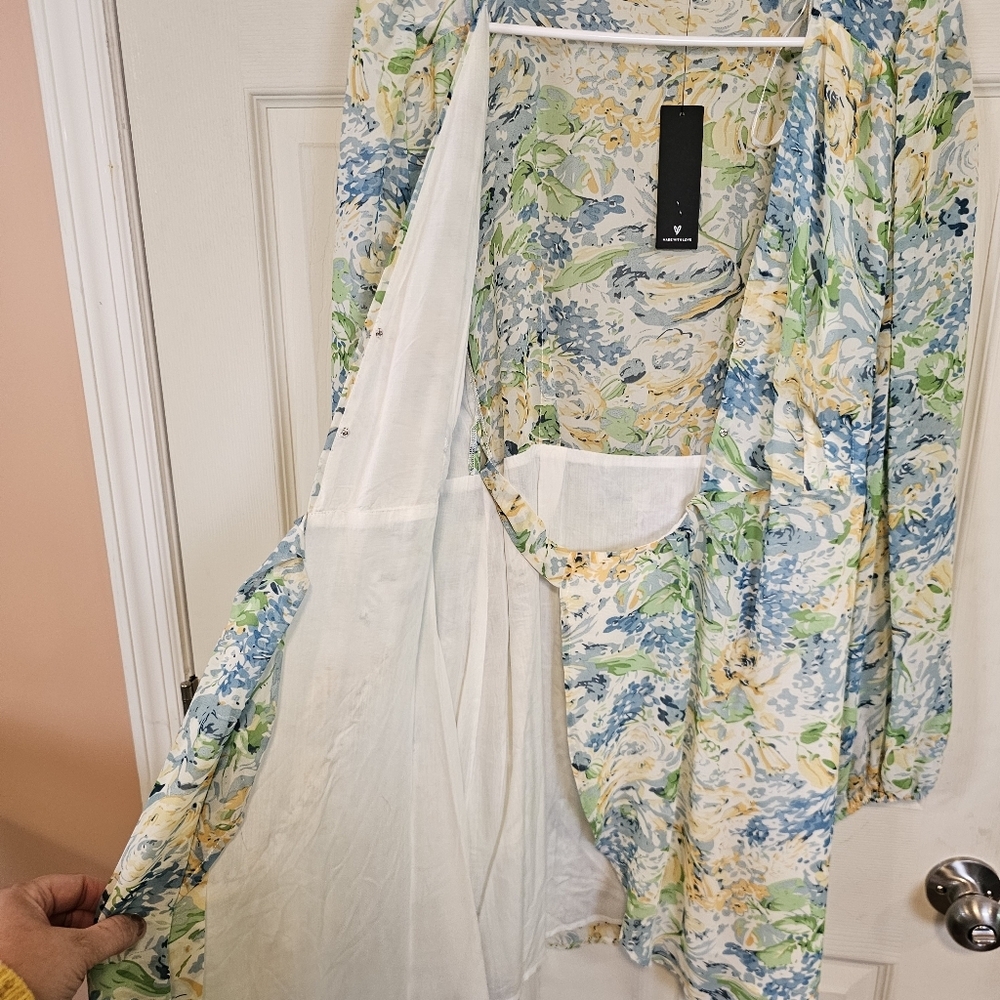 Lulus Floral Wrap Mini Long Sleeve Vneck Dress - Picture 7 of 7